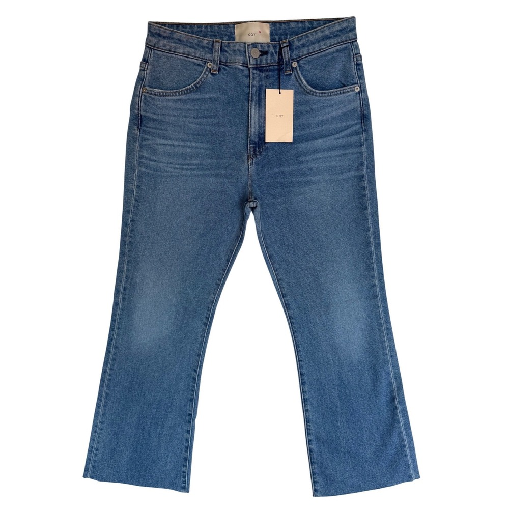 NWT CQY Wes Crop Stretch Flare Raw Hem Jeans, Medium Wash, Size 27